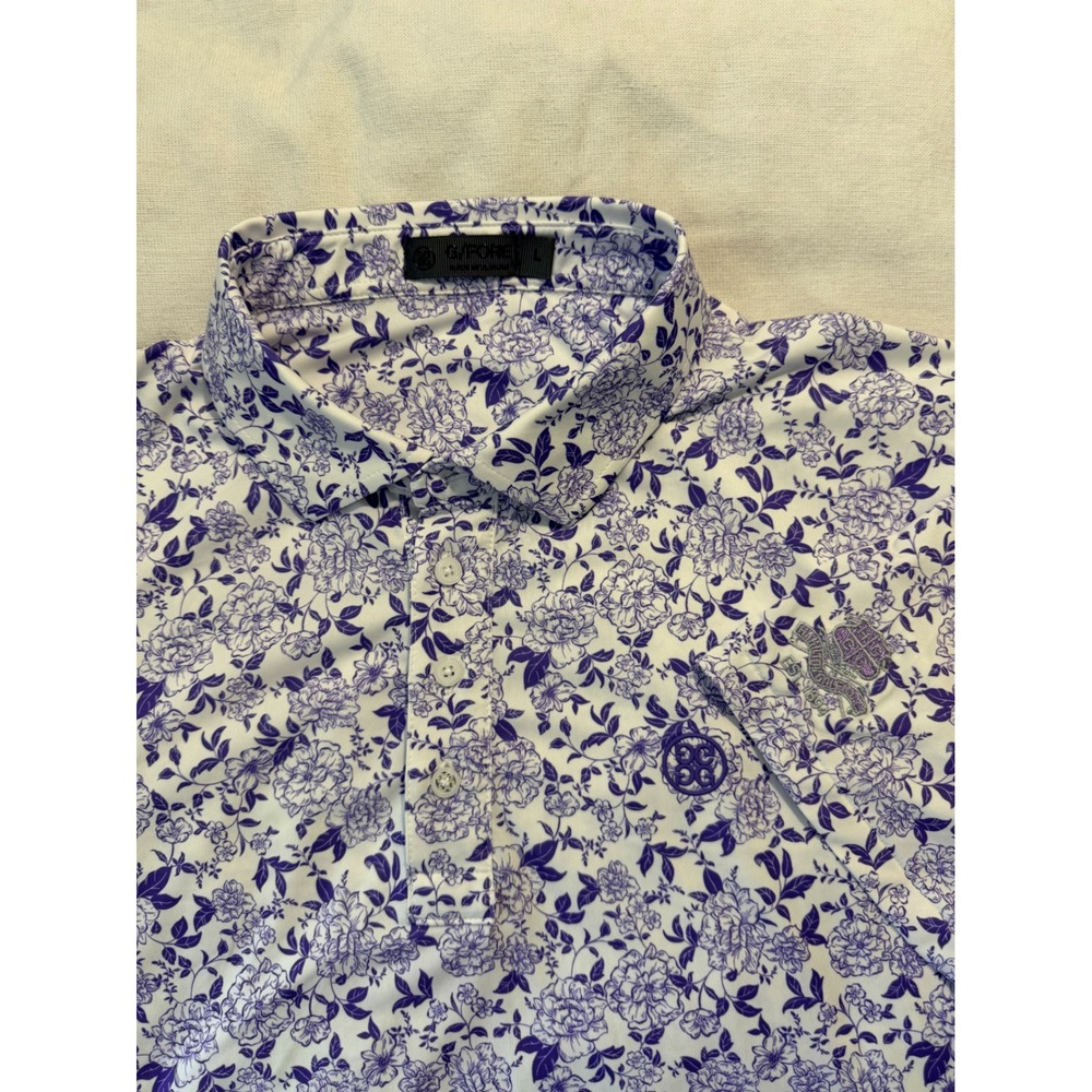 G/FORE Mens Floral Toile Golf Polo Shirt Purple White Hamilton Golf Club Large